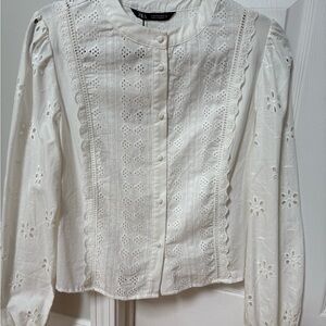 NWT Zara White Eyelet Button-Up Blouse